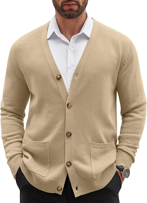 COOFANDY Men's Cardigan Sweater Long Sleeve Casual V Neck Button Down Knitted Sweater with Pockets