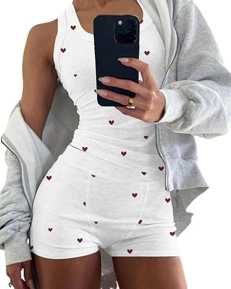 CHICME Womens Pajama Sets Casual Sleeveless Tank Top and Shorts Ribbed Knit 2 Piece Lounge Set