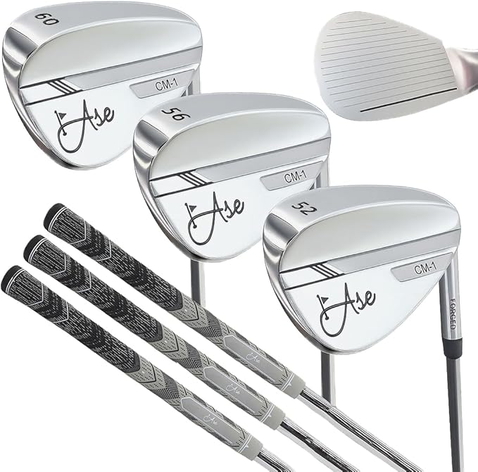 Ase Premium CM-1 Golf Wedges - Full Face Grooves + Milled Face Wedges, Singles or Set for Men 50/52/54/56/58/60 Degree Clubs with Hybrid Grip for Improved Grip