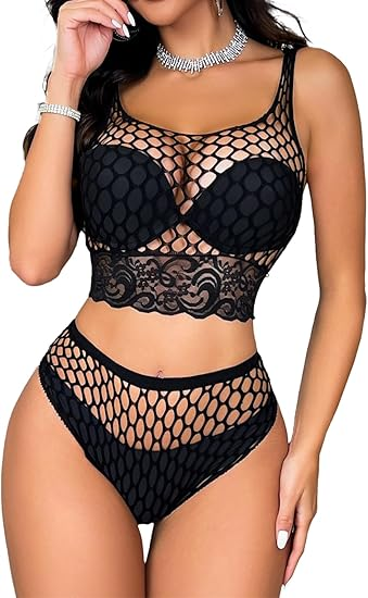 Buitifo Womens Lingerie Set Fishnet BabyDoll Bodysuit Two Piece Nightwear
