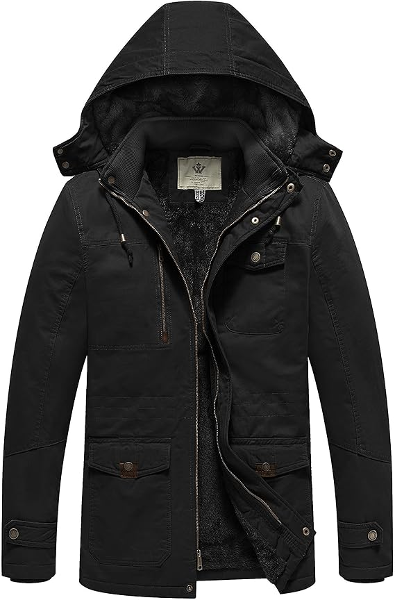 WenVen Men's Winter Thicken Cotton Parka Jacket Warm Coat with Removable Hood