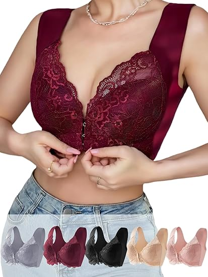 Pack Front Closure Bras for Women Full Coverage Lace Wireless Bralettes, Soft Breathable Support Wirefree Everyday Bras