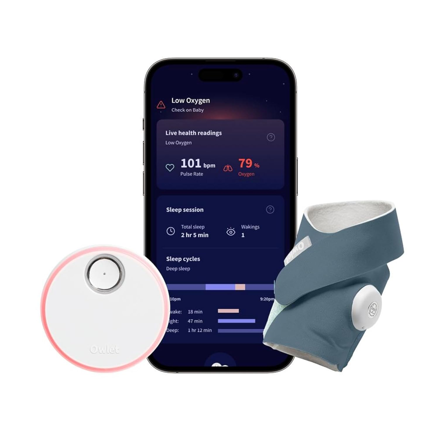 Owlet Dream Sock - FDA-Cleared Smart Baby Monitor - Track Live Pulse (Heart) Rate, Oxygen in Infants - Receive Notifications - Bedtime Blue