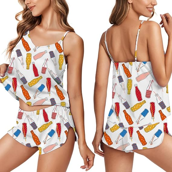 Ekouaer Silk Pajamas for Women Satin Cami Pjs Set V Neck Camisole Shorts Set Adjustable Strap Sleepwear