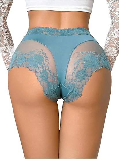 WDIRARA Women's Floral Lace Sheer Briefs High Waist Panties Sexy Seamless Underwear
