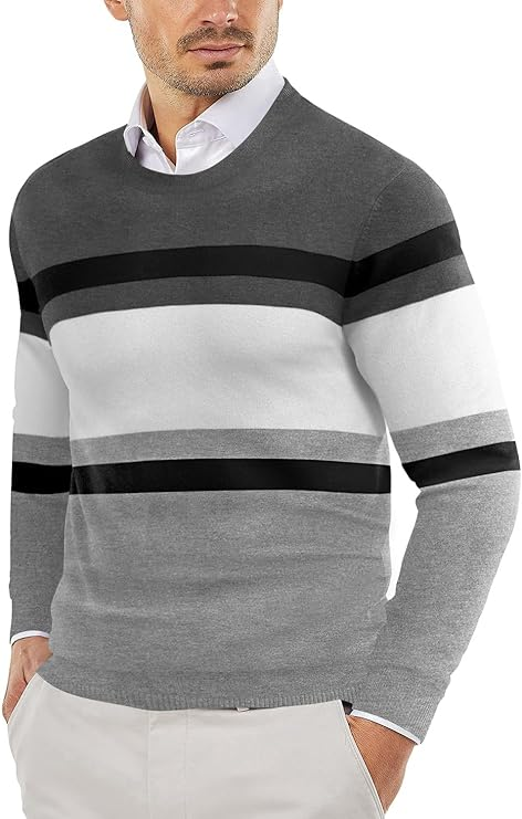 COOFANDY Men's Crew Neck Sweater Slim Fit Lightweight Sweatshirts Knitted Pullover for Casual Or Dressy Wear